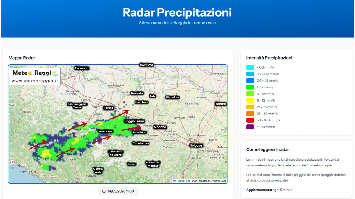 Bollettino meteo delle 11:30 - Piogge dal parmense