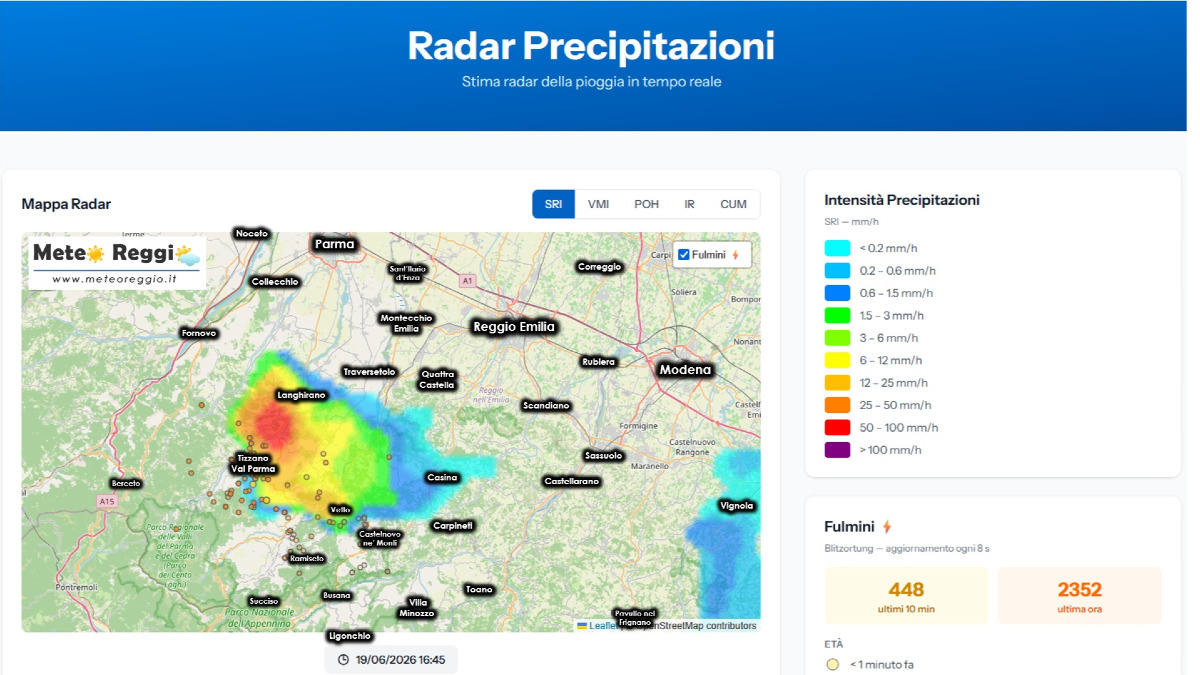 Bollettino meteo delle 17:15 - Temporale sul parmense e piogge nella valle dell'Enza