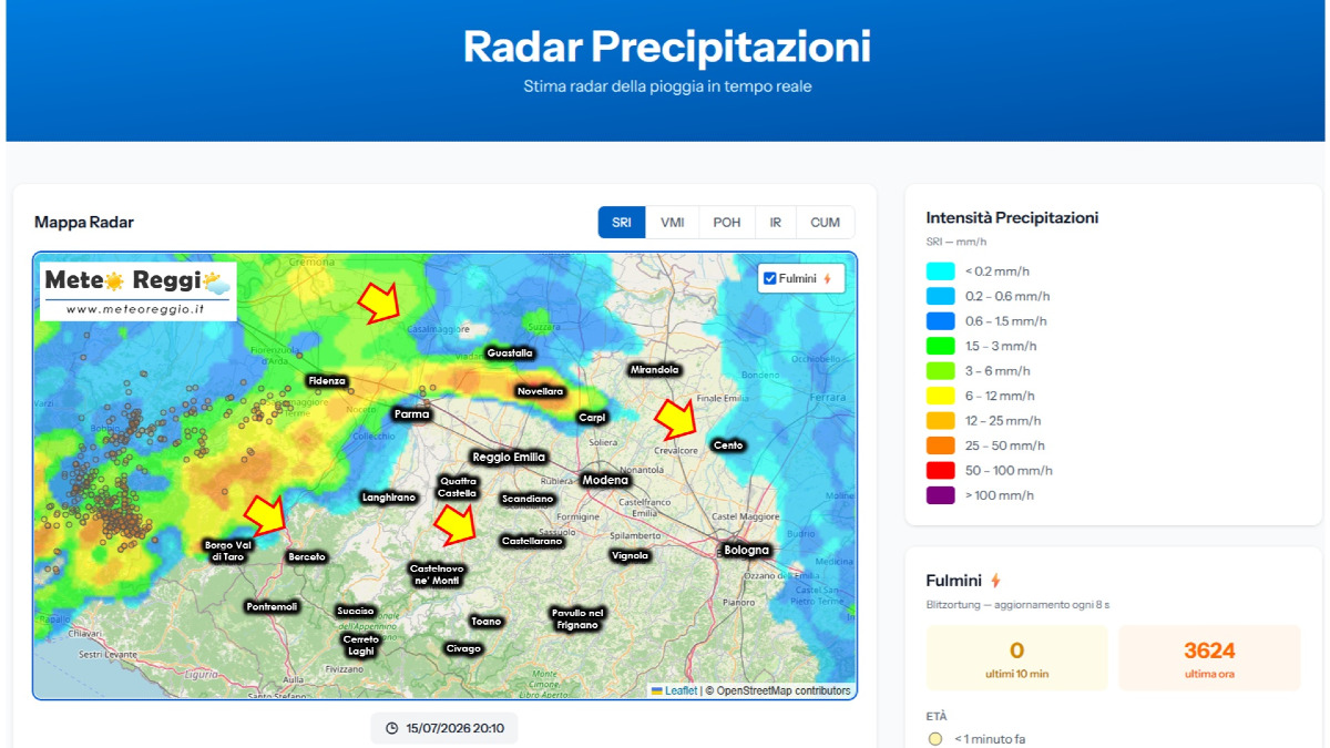 Bollettino meteo delle 20:30 - Temporale in arrivo dal parmense