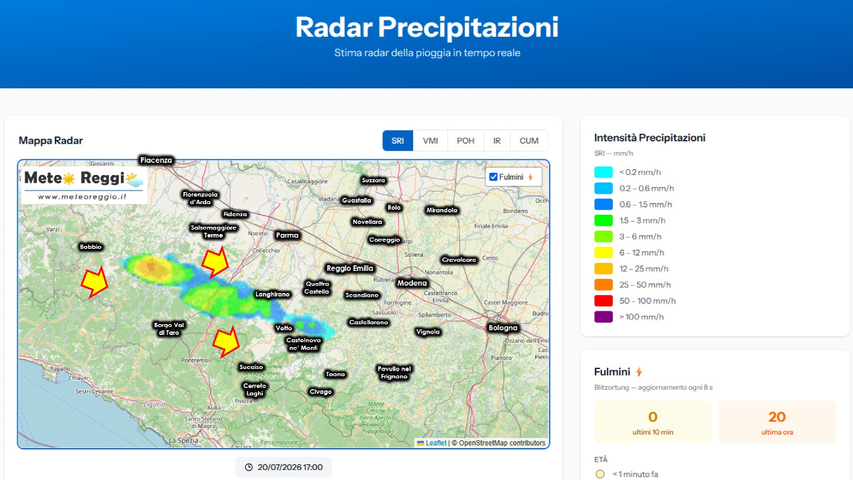 Bollettino meteo delle 17:20 - Temporale in avvicinamento dalla collina parmense. Sereno su Pianura e Pedecollinare