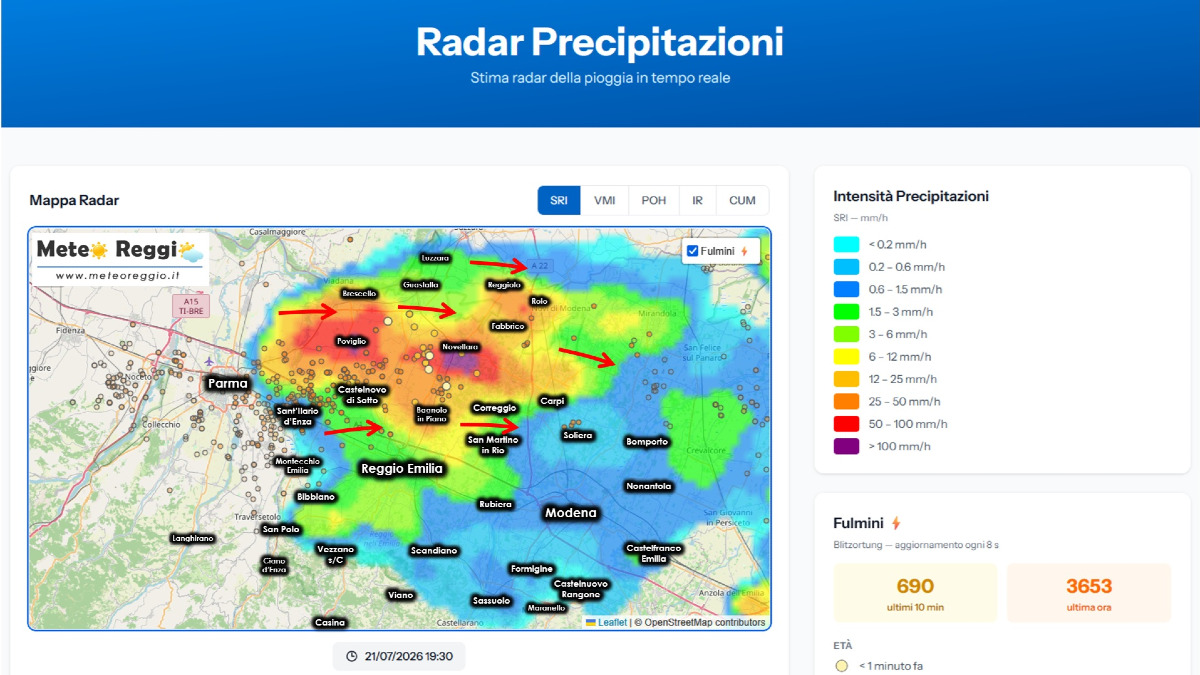 Bollettino meteo delle 20:00 - Temporale in uscita da nord-est