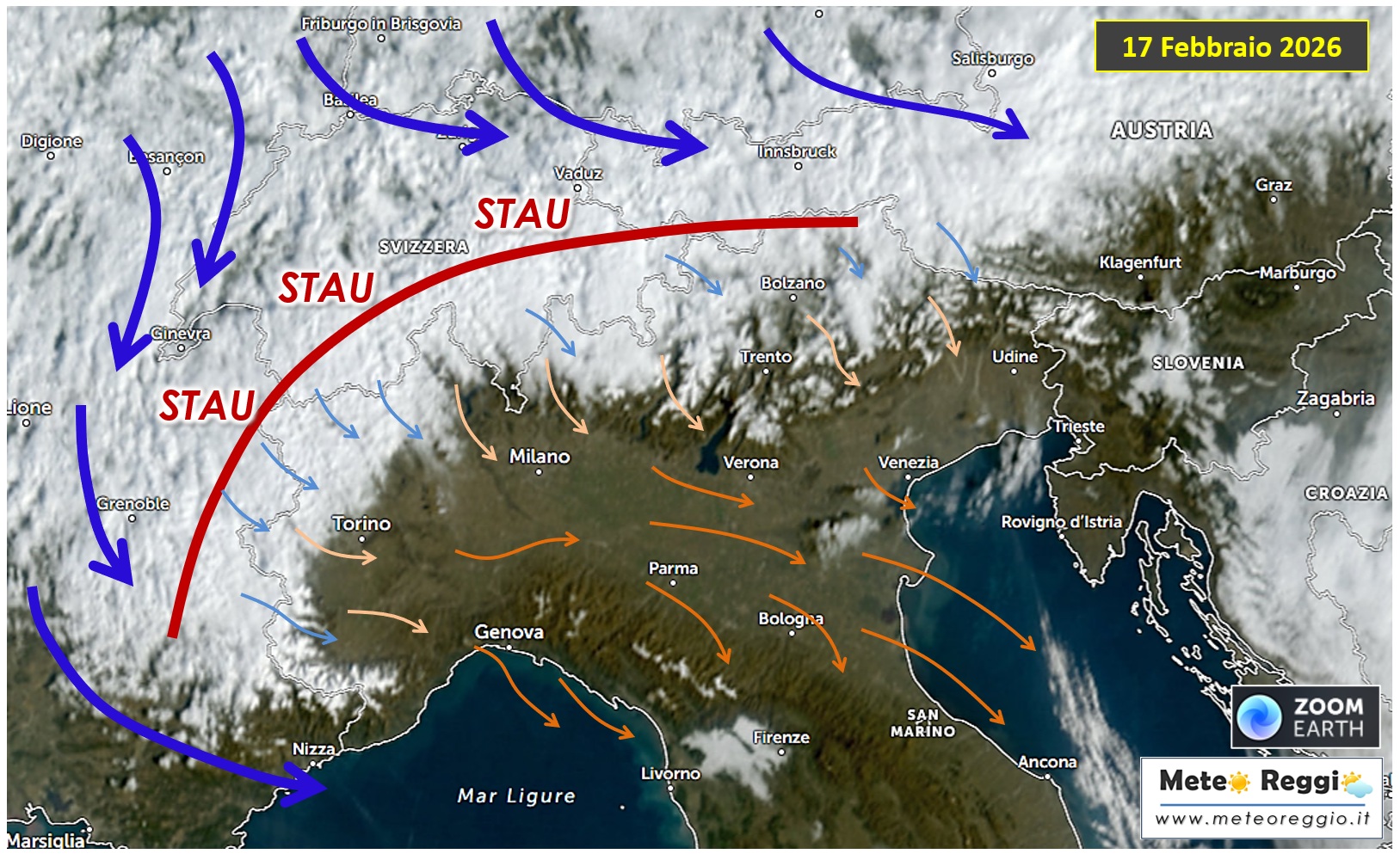 Muro di nubi e venti impetuosi: perché oggi il cielo di Reggio è così limpido (mentre le Alpi "soffocano")