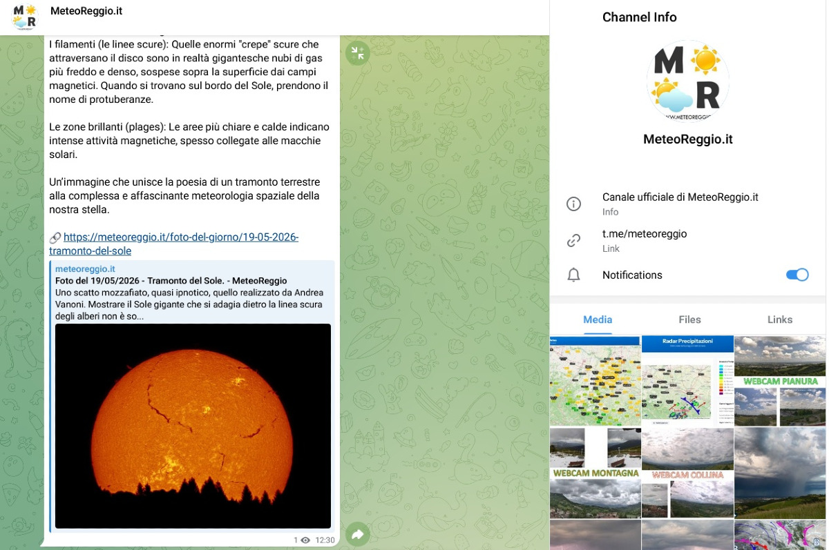 Meteo Reggio è anche su Telegram: l'informazione meteo e naturalistica in tempo reale e senza filtri