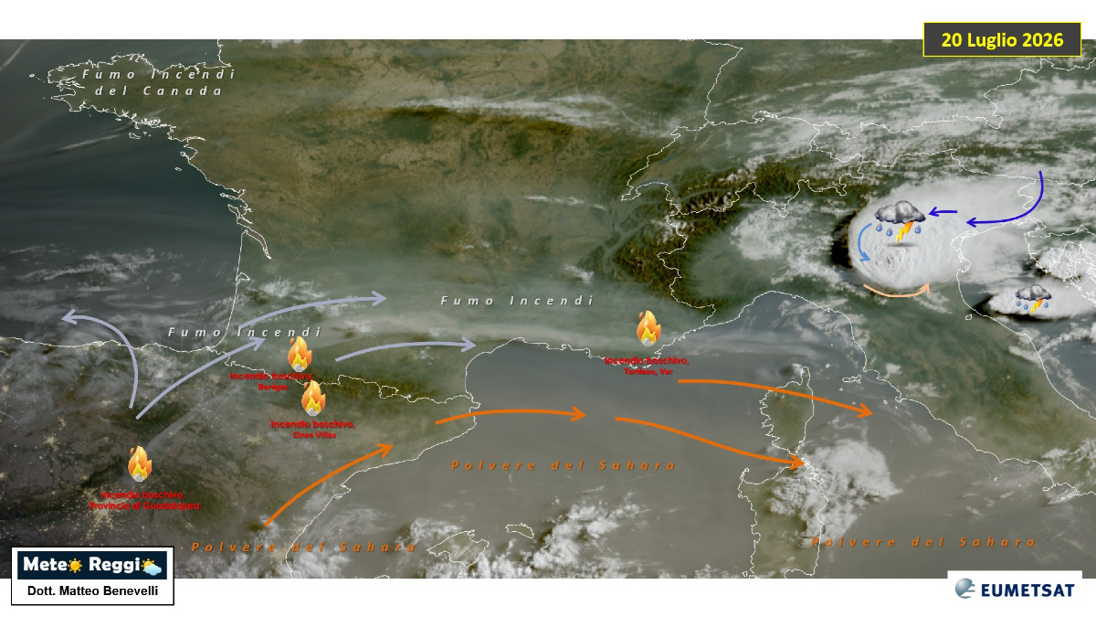 La Bora "rompe" il caldo africano: cosa è successo nei cieli reggiani tra grandinate, polvere del Sahara e fumo