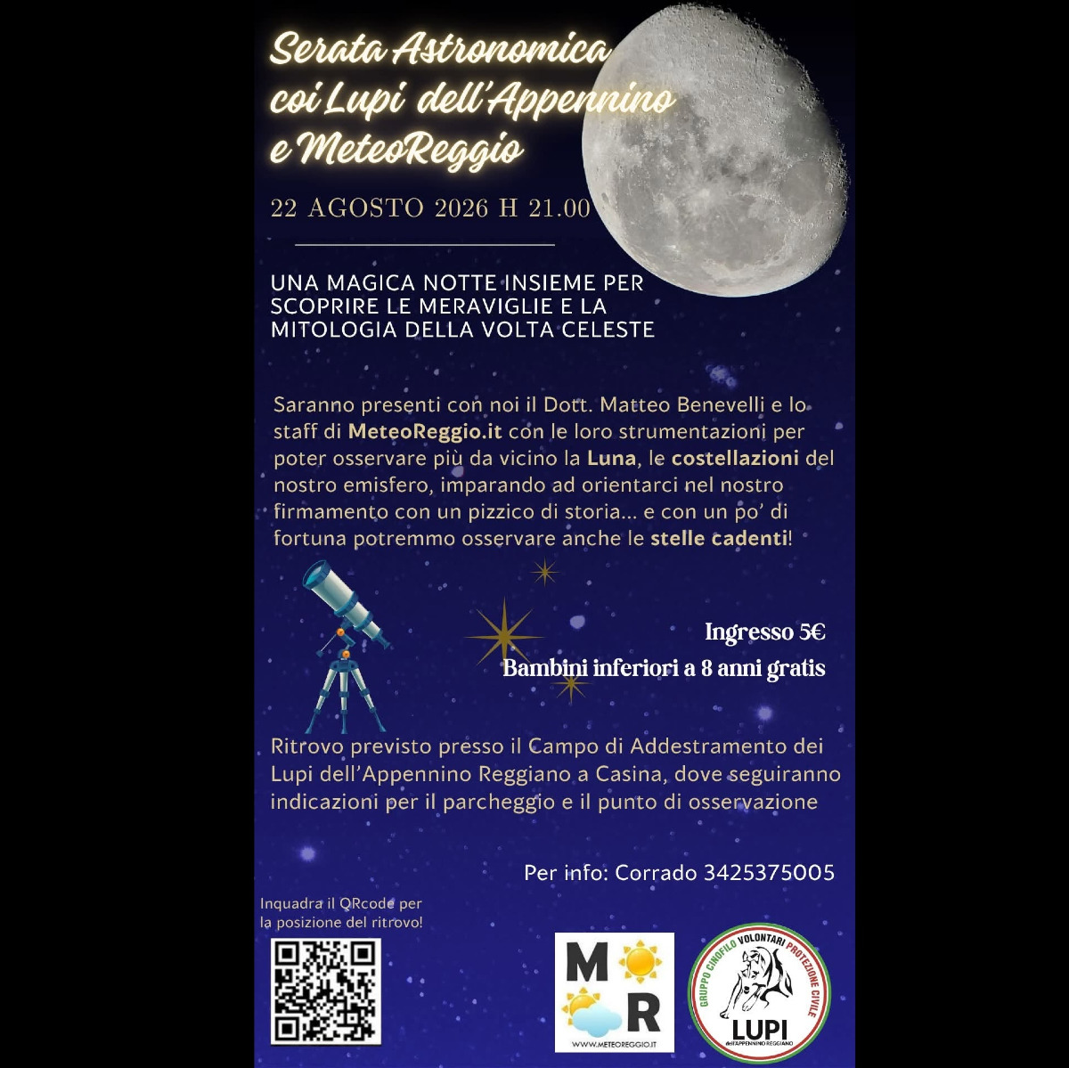 Torna la Serata Astronomica coi "Lupi dell'Appennino": una notte tra Luna, Saturno e meteoriti a Casina