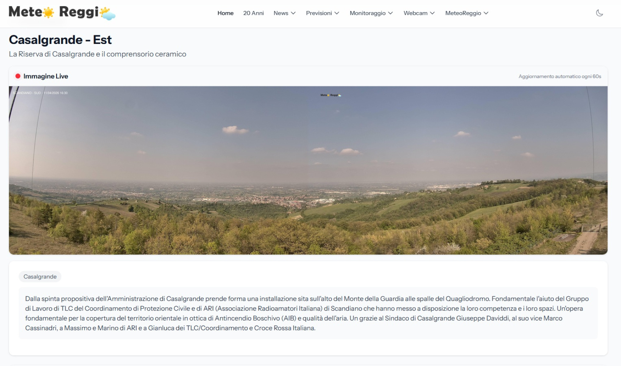 Arriva la webcam di Casalgrande